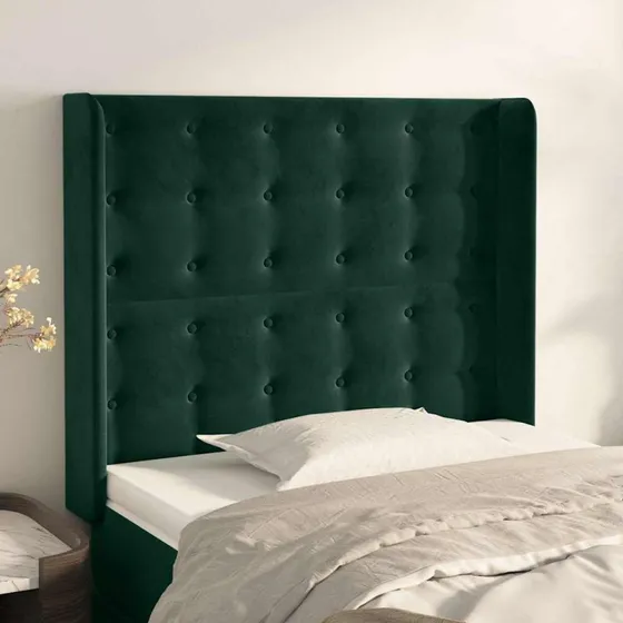 vidaXL Sengegavl med Kanter 93x16x118/128 cm, Fløjl, Mørkegrøn
