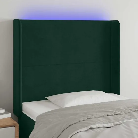 vidaXL Sengegavl med LED-lys 103x16x118/128 cm, mørkegrøn