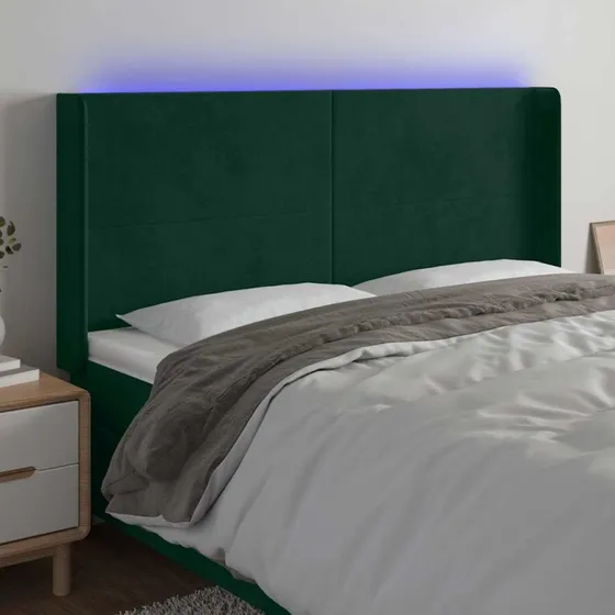 vidaXL Sengegavl med LED-lys 203x16x118/128 cm mørkegrøn