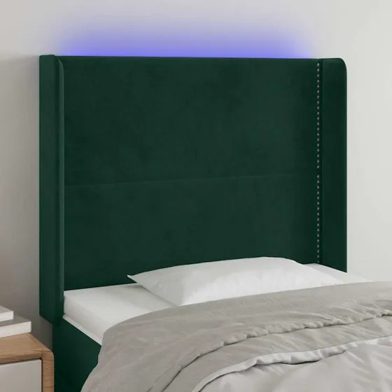 vidaXL Sengegavl med LED-lys 103x16x118/128 cm, mørkegrøn