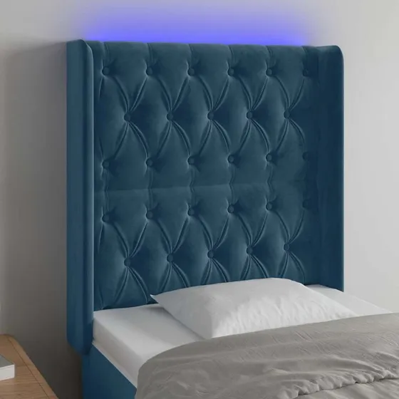 vidaXL Sengegavl med LED-lys 83x16x118/128 cm fløjl mørkeblå