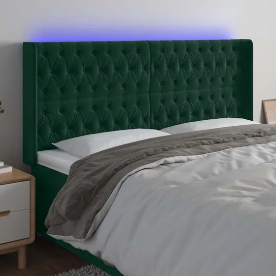 vidaXL Sengegavl med LED-lys 183x16x118/128 cm, mørkegrøn