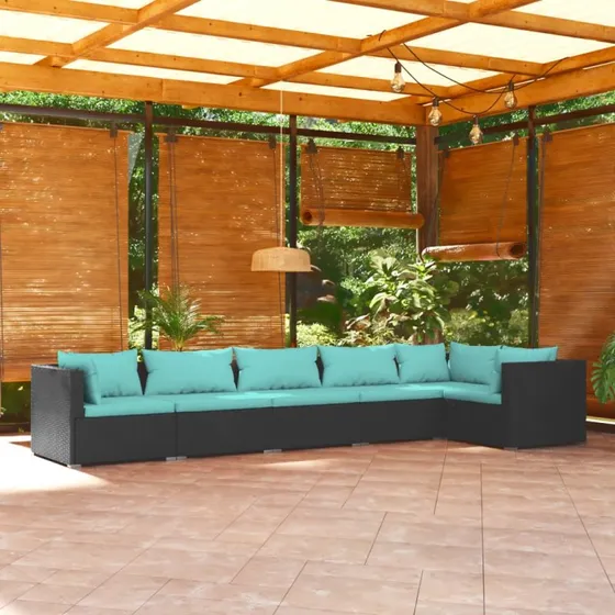 vidaXL 6-deligt loungesæt med hynder, polyrattan, sort