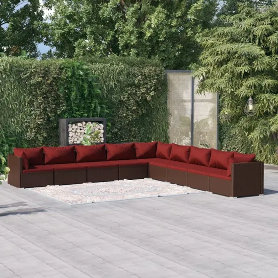 vidaXL 9-deligt loungesæt med hynder, polyrattan brun
