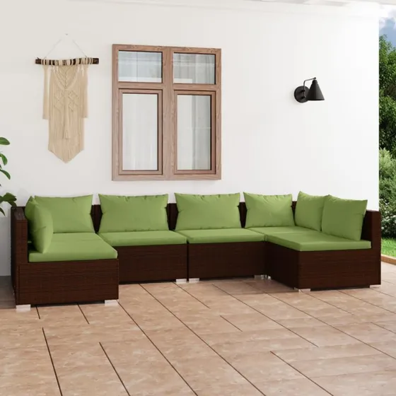 vidaXL 6-deligt loungesæt polyrattan brun med hynder