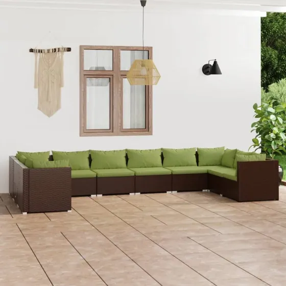 vidaXL 10-delers loungesæt polyrattan brun med hynder
