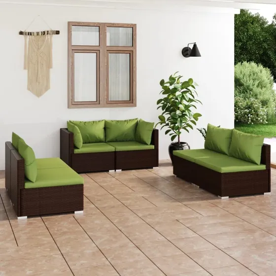vidaXL 6-deligt loungesæt med hynder, polyrattan brun