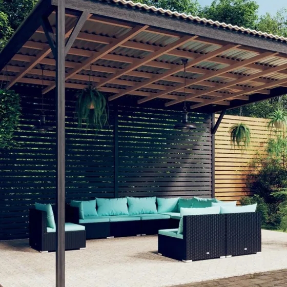 vidaXL 9-deligt loungesæt med hynder i polyrattan, sort
