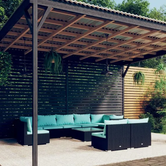 vidaXL 10-deligt loungesæt med hynder i polyrattan, sort