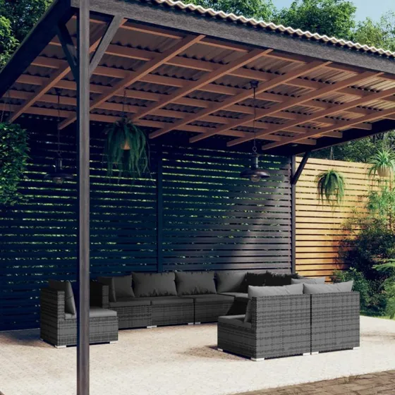 vidaXL 9-deligt loungesæt med hynder i polyrattan grå