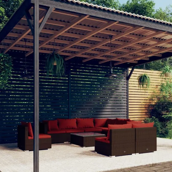 vidaXL 10-deligt loungesæt med hynder i polyrattan, brun