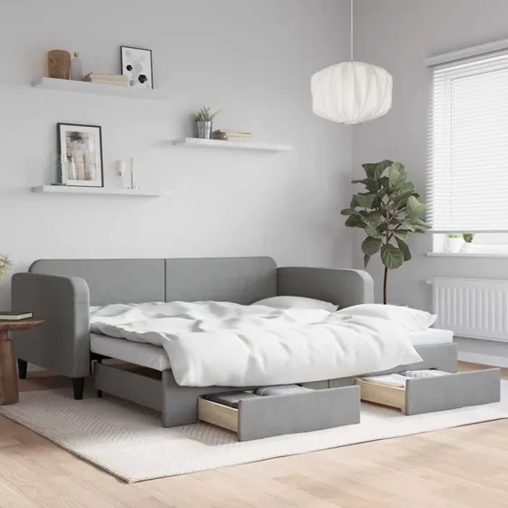 vidaXL Daybed med udtræk og skuffer 100x190 cm lysegrå