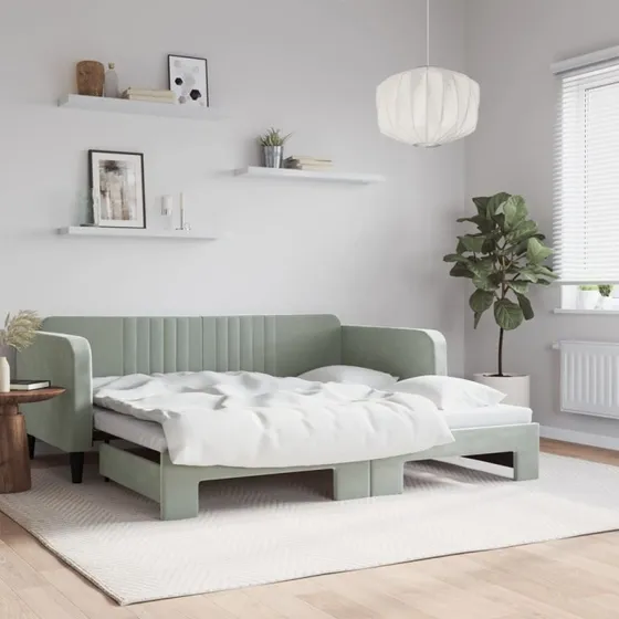 vidaXL Daybed med udtræk 100x190 cm lysegrå velour