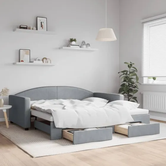 vidaXL Daybed med udtræk og skuffer 100x190 cm lysegrå