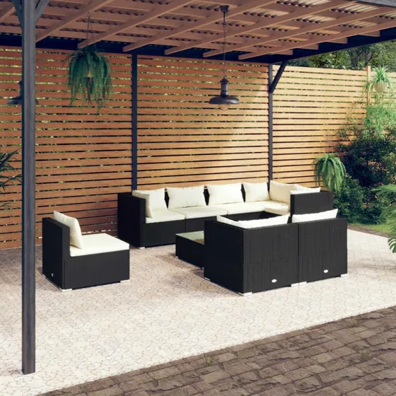 vidaXL 9-deligt loungesæt med hynder, polyrattan sort