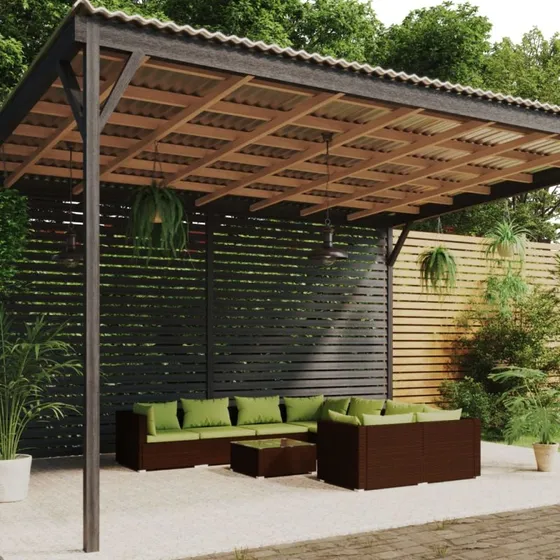 vidaXL 9-deligt loungesæt med hynder, polyrattan brun