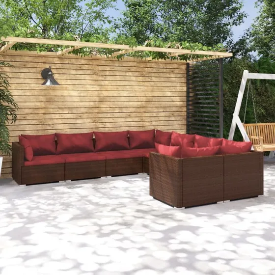 vidaXL 8-deligt loungesæt polyrattan brun med hynder