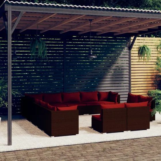 vidaXL 13-deligt loungesæt med hynder i polyrattan, brun