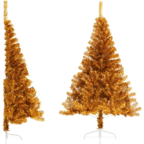 vidaXL Kunstigt Halvt Juletræ 120 cm PET Guldfarvet med Stålfod