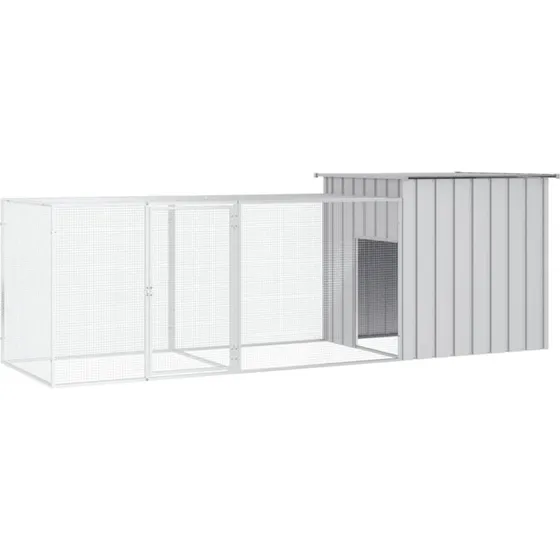 vidaXL Hønsehus 300x91x100 cm galvaniseret stål grå
