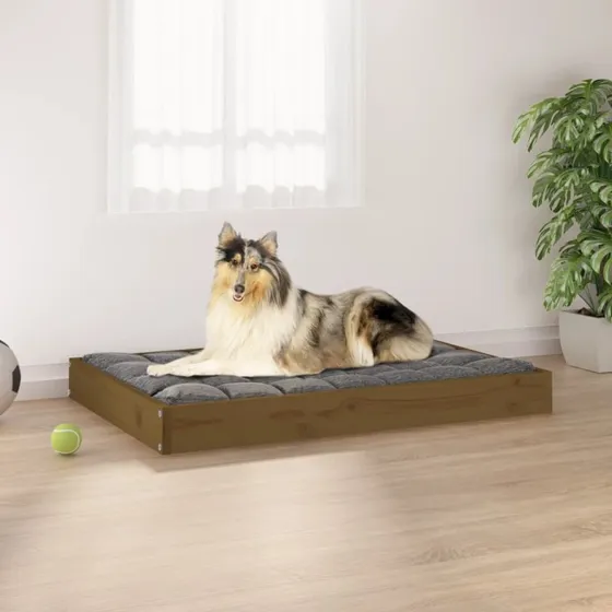 vidaXL Hundeseng 91,5x64x9 cm i massivt fyrretræ gyldenbrun