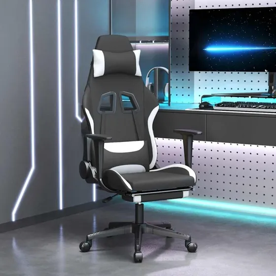 vidaXL Gamingstol med massage og fodstøtte, sort/hvid