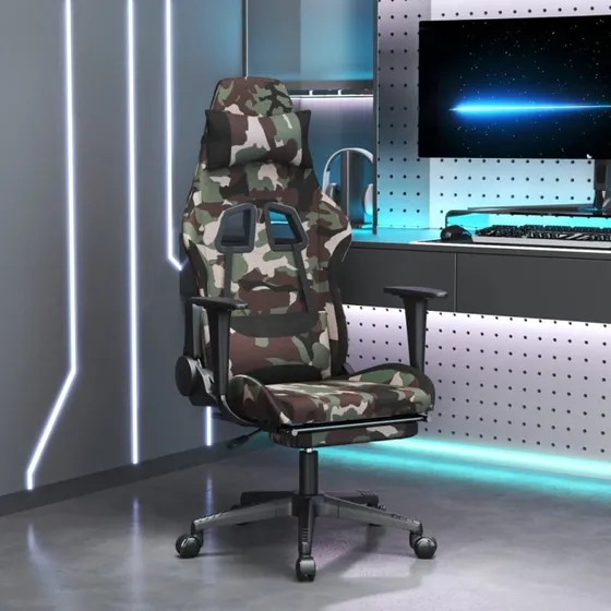 vidaXL Gamingstol med massage og fodstøtte, sort camouflage