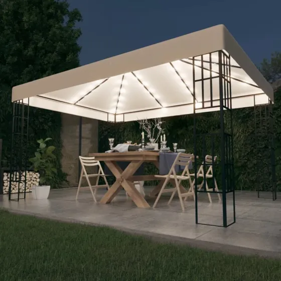 vidaXL pavillon 3x4 m cremefarvet med LED-lyskæder