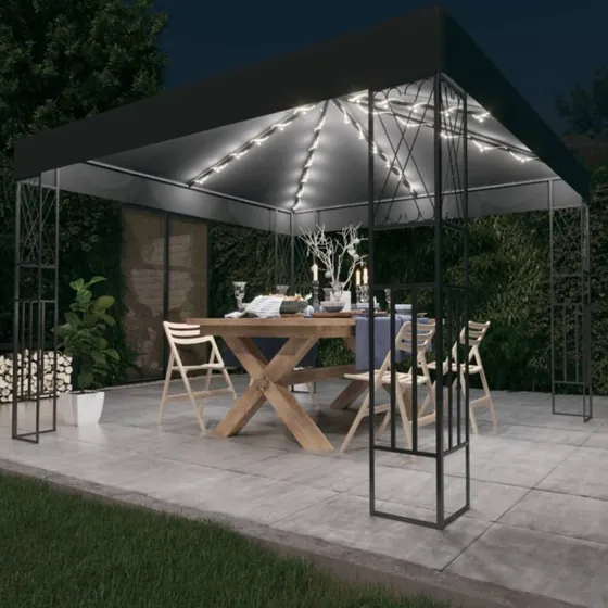 vidaXL Pavillon 3x3 m antracitgrå med LED-lyskæder