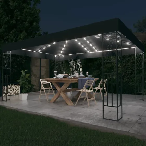 vidaXL Pavillon 3x4 m med LED-lyskæder, antracitgrå