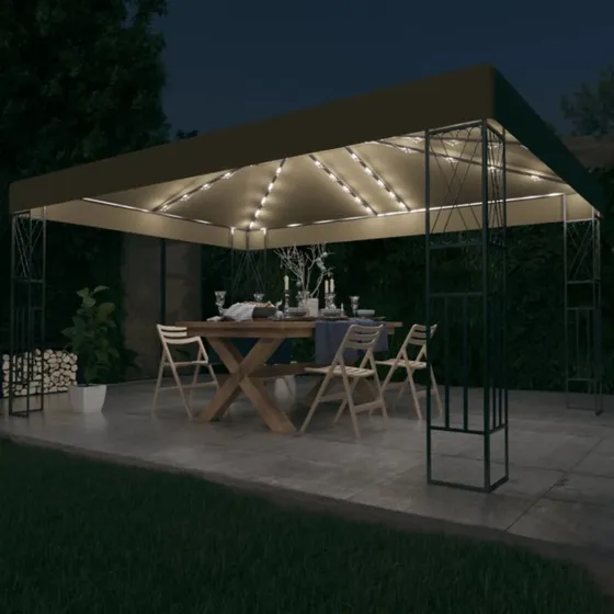 vidaXL Pavillon 3x4 m med LED-lyskæder gråbrun