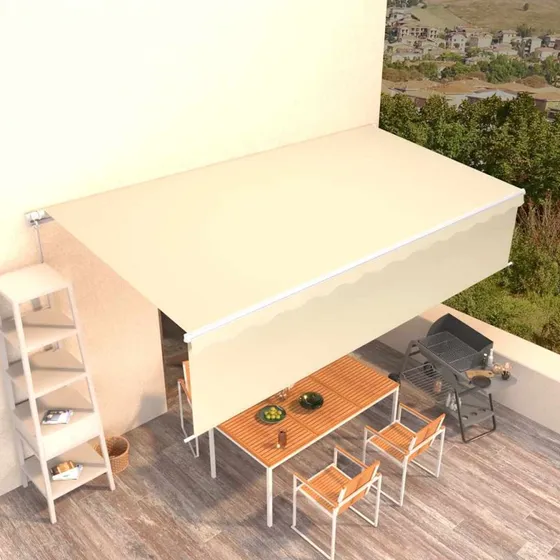 vidaXL Markise 6x3 m med Gardin, Manuel Betjening, Cremefarvet