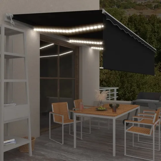 vidaXL Markise 6x3 m auto antracitgrå med rullegardin, LED og vindsensor