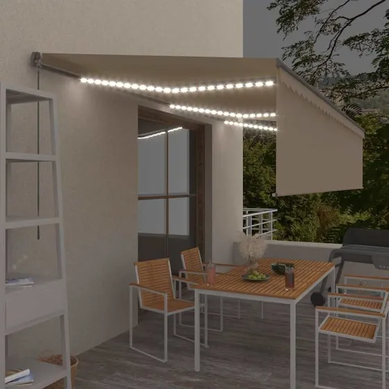 vidaXL Markise 6x3 m med Gardin + LED, cremefarvet, manuel