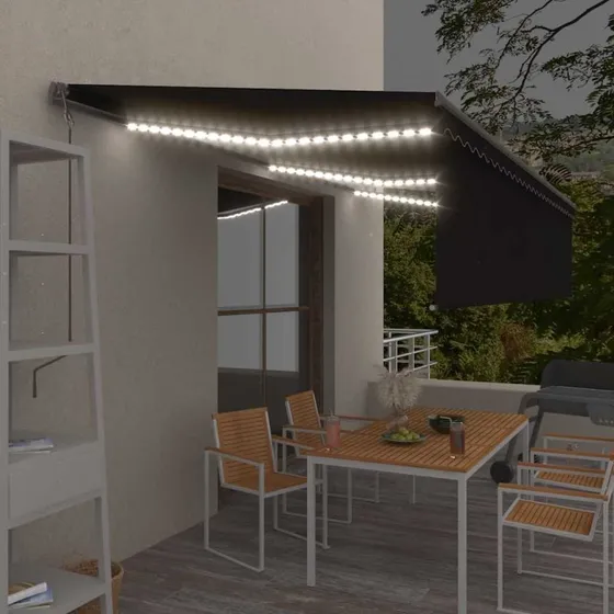 vidaXL Markise 6x3 m auto antracitgrå med LED og vindsensor