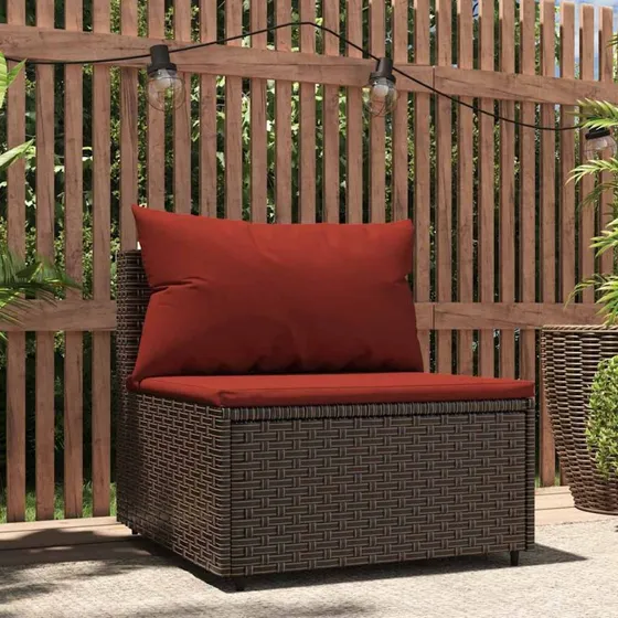 vidaXL Midtermodul til havesofa med hynde, polyrattan brun