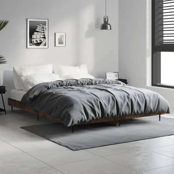 vidaXL Sengeramme 140x190 cm, røget eg træ med metalben