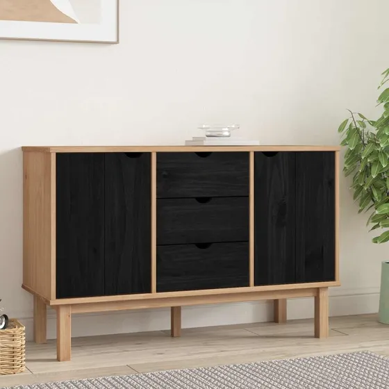 vidaXL Sideboard OTTA Sort 113,5 x 43 x 73 cm Massivt Fyrretræ
