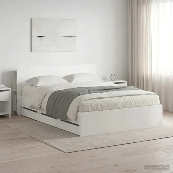 vidaXL Sengestel med Opbevaring, Hvid, 150 x 200 cm, Konstrueret Træ