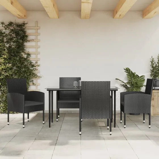 vidaXL 5-delers spisebordssæt sort polyrattan og stål 140 cm