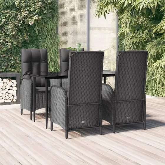vidaXL 5-deligt spisebordssæt med polyrattan, sort, 140 cm