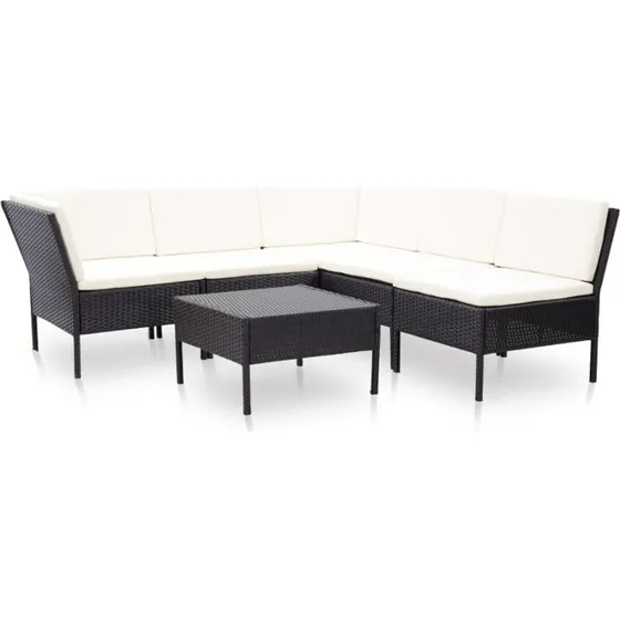 vidaXL Haveloungesæt 6 dele med hynder polyrattan sort