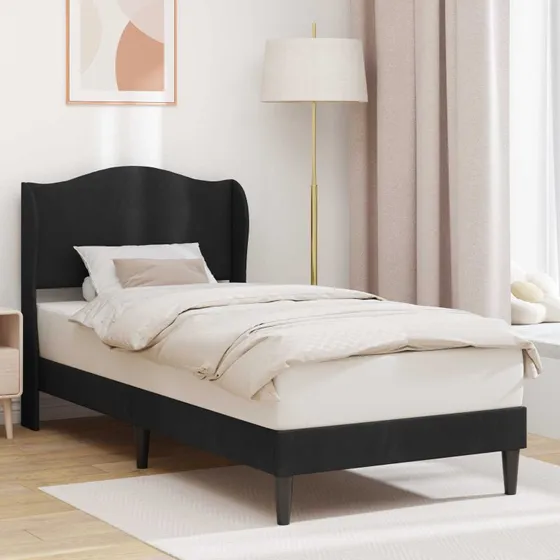 vidaXL Sengestel med Hovedgærde Sort 90 x 190 cm Fløjl