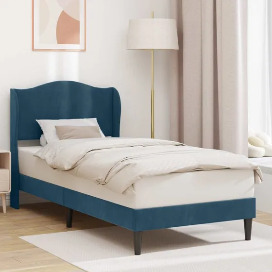 vidaXL Sengestel med Hovedgærde Blå 90 x 200 cm Fløjl