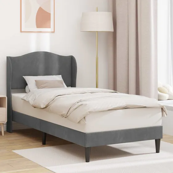 vidaXL Sengestel med Hovedgærde Mørkegrå 100 x 200 cm Fløjl