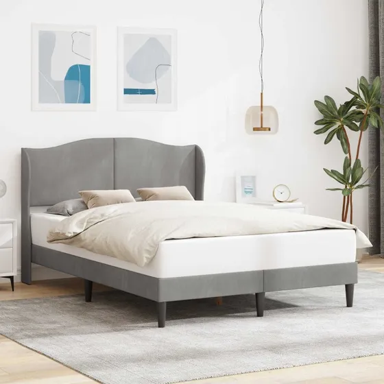 vidaXL Sengestel med Hovedgærde Lysegrå 140 x 190 cm Fløjl