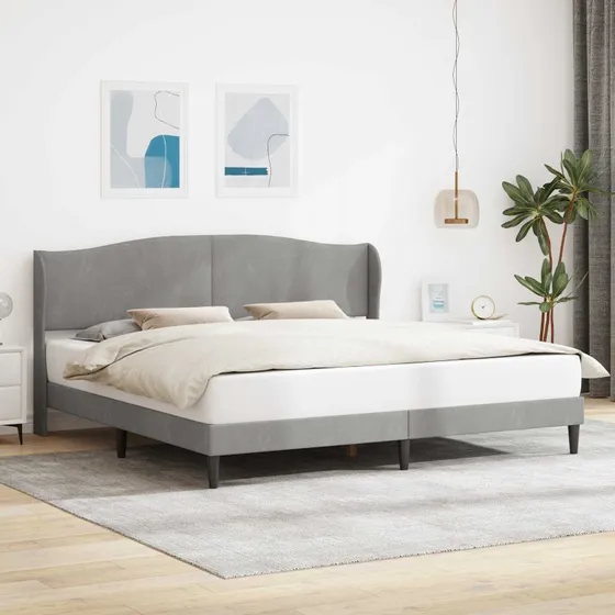 vidaXL Sengestel med Hovedgærde Lysegrå 180 x 200 cm Fløjl