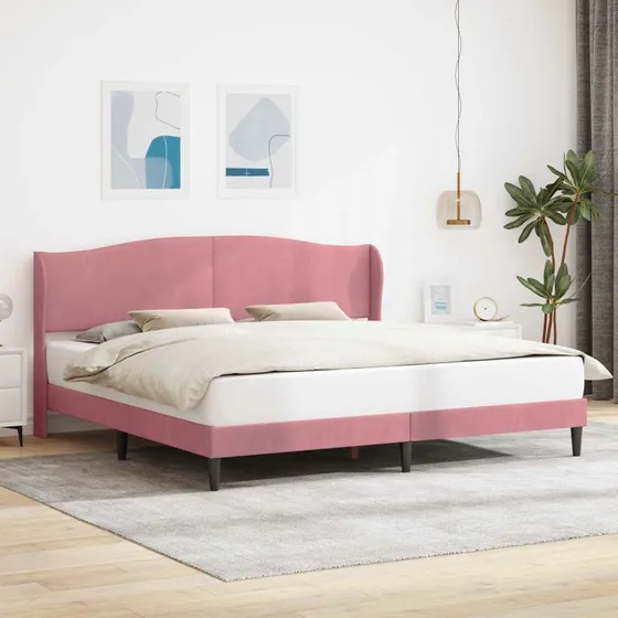 vidaXL Sengestel med Hovedgærde Lyserød 180 x 200 cm Fløjl