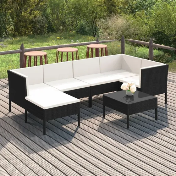 vidaXL 7-delers loungesæt med hynder, polyrattan sort