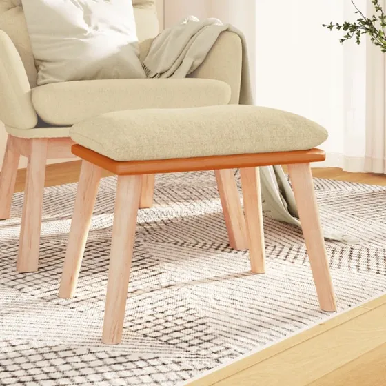 vidaXL Fodskammel 45x29,5x35 cm Cremefarvet Stof & Kunstlæder